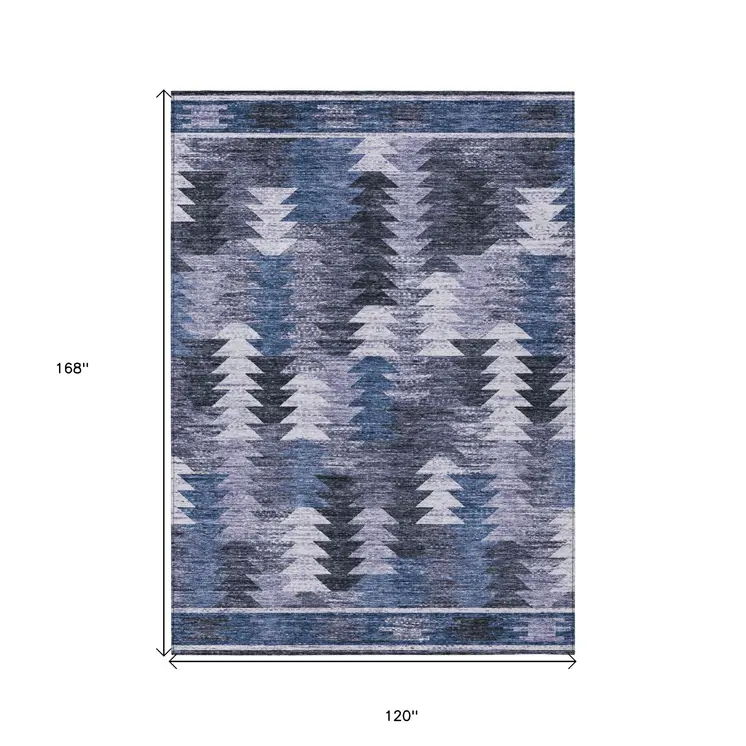 10' X 14' Navy Blue And Sky Blue Southwestern Washable Indoor Outdoor Area Rug