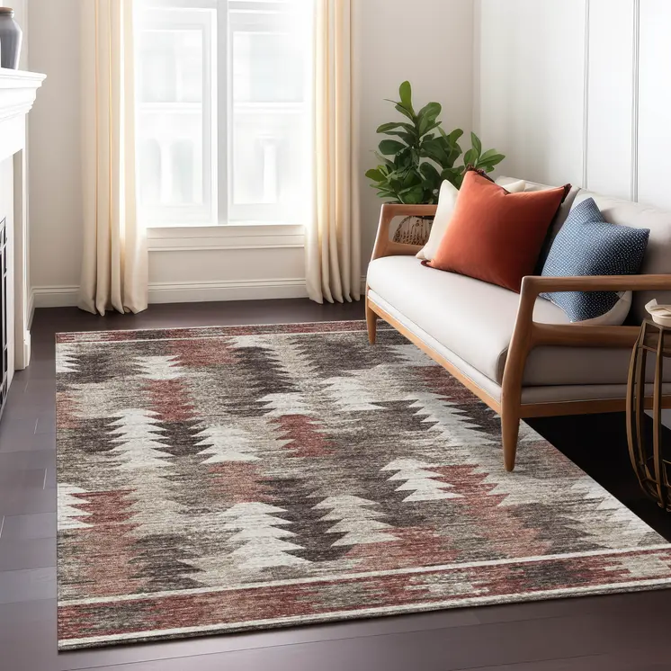 3' X 5' Brown And Ivory Southwestern Washable Indoor Outdoor Area Rug