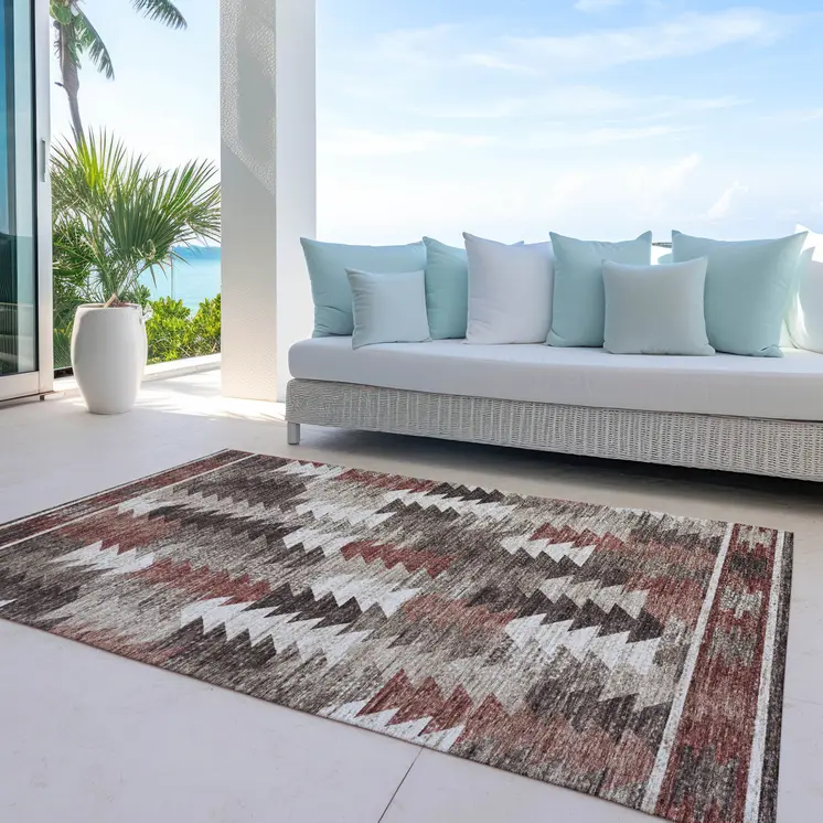 10' X 14' Brown And Ivory Southwestern Washable Indoor Outdoor Area Rug