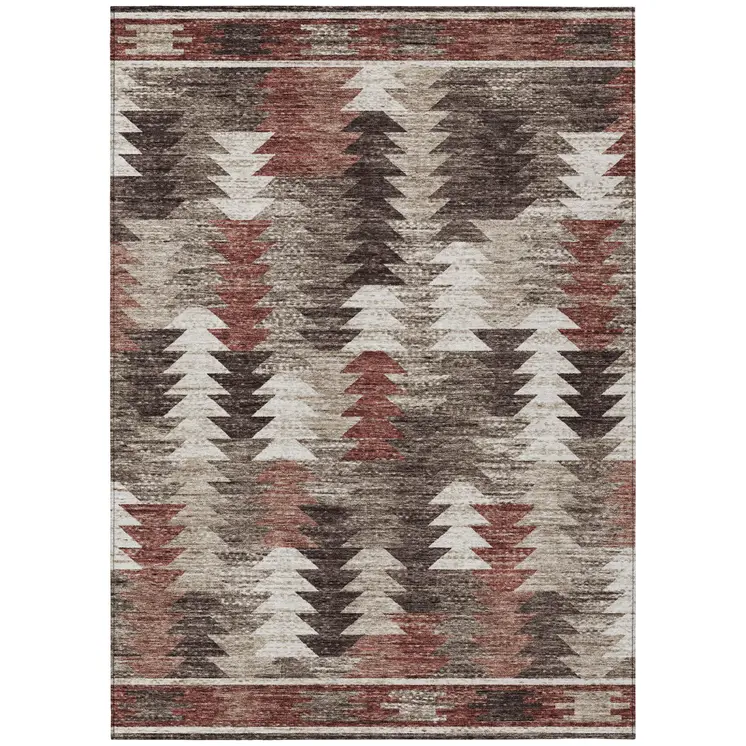 10' X 14' Brown And Ivory Southwestern Washable Indoor Outdoor Area Rug