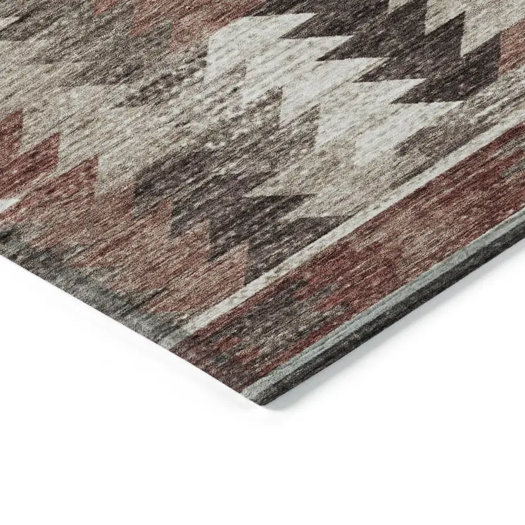10' X 14' Brown And Ivory Southwestern Washable Indoor Outdoor Area Rug