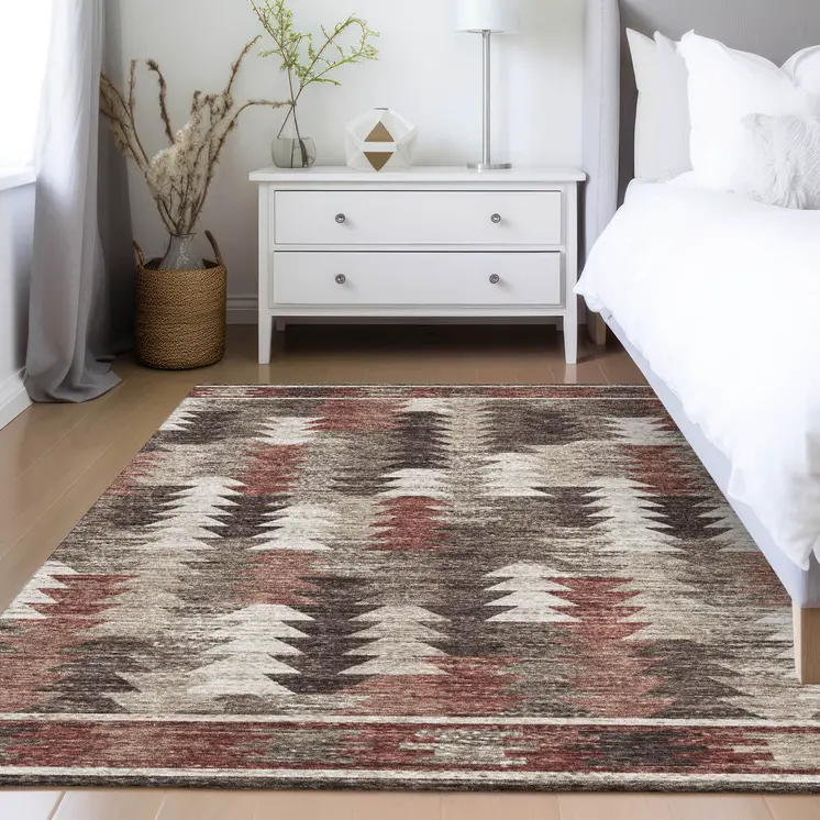 10' X 14' Brown And Ivory Southwestern Washable Indoor Outdoor Area Rug