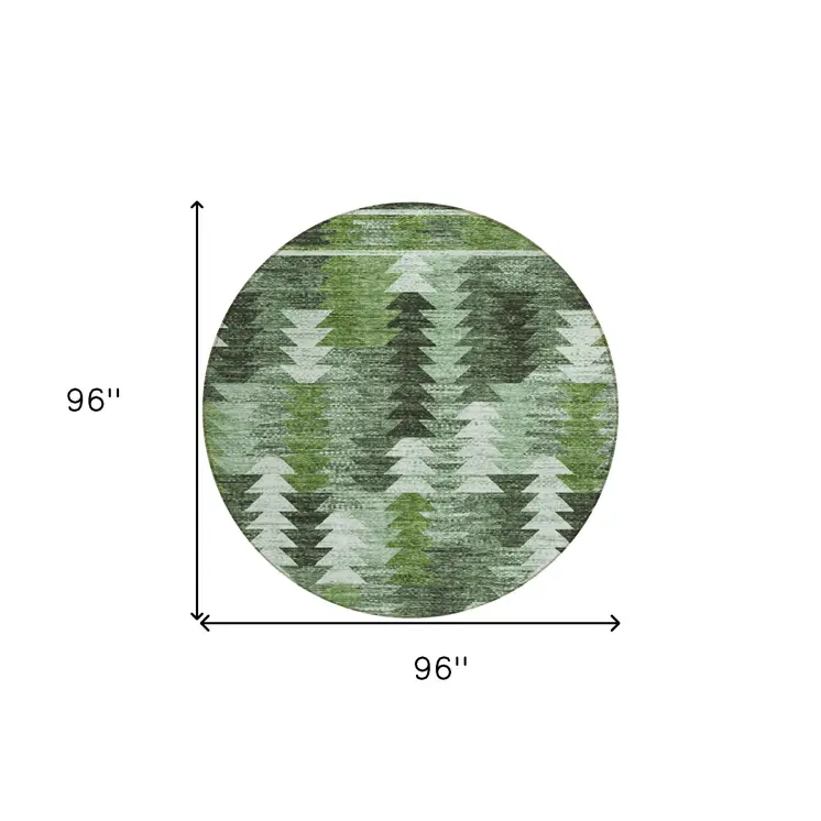 8' Olive Green And Fern Green Round Southwestern Washable Indoor Outdoor Area Rug