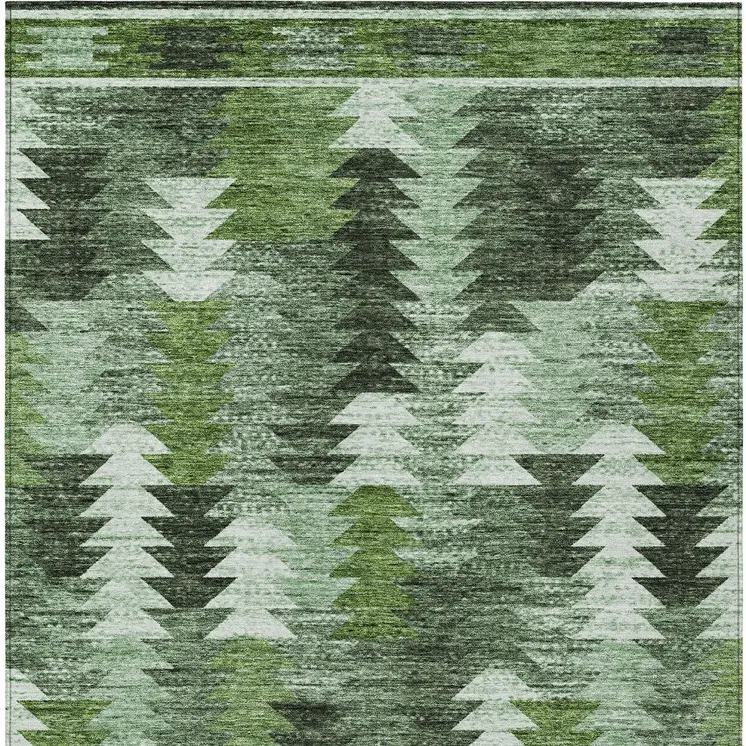 9' X 12' Olive Green And Fern Green Southwestern Washable Indoor Outdoor Area Rug