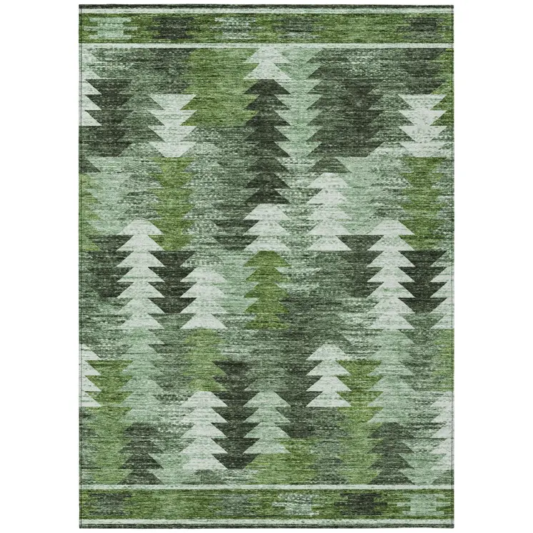 9' X 12' Olive Green And Fern Green Southwestern Washable Indoor Outdoor Area Rug