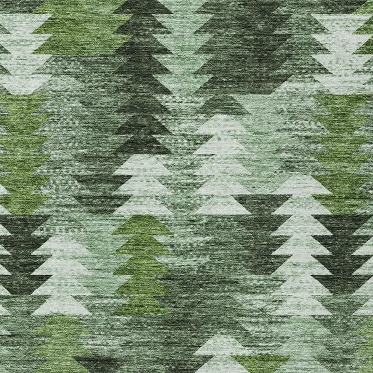 10' X 14' Olive Green And Fern Green Southwestern Washable Indoor Outdoor Area Rug