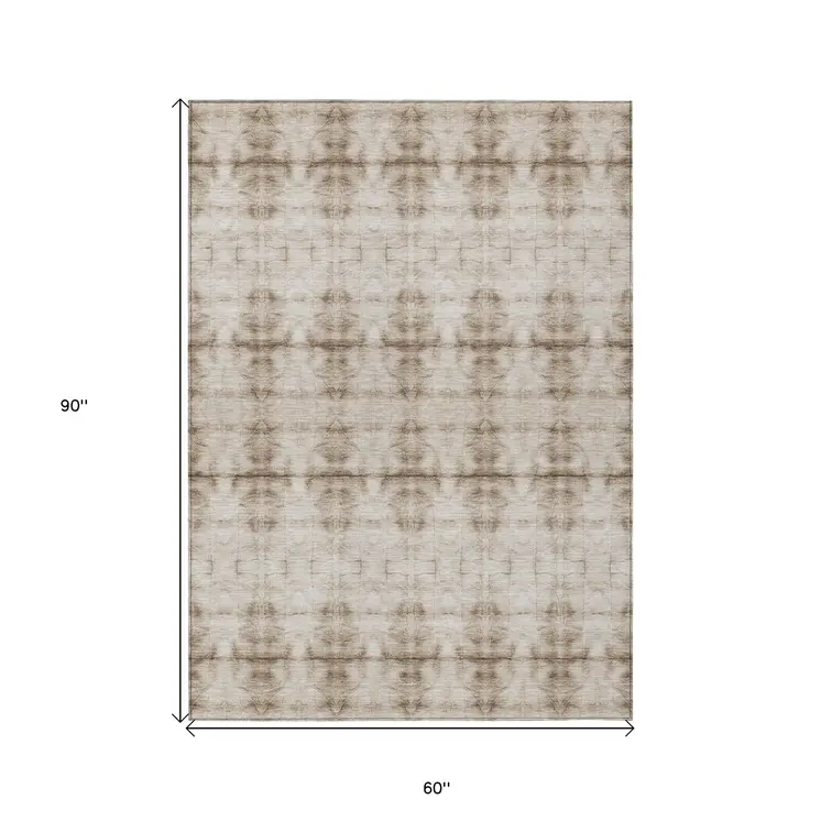 5' X 8' Beige Taupe And Tan Geometric Washable Indoor Outdoor Area Rug