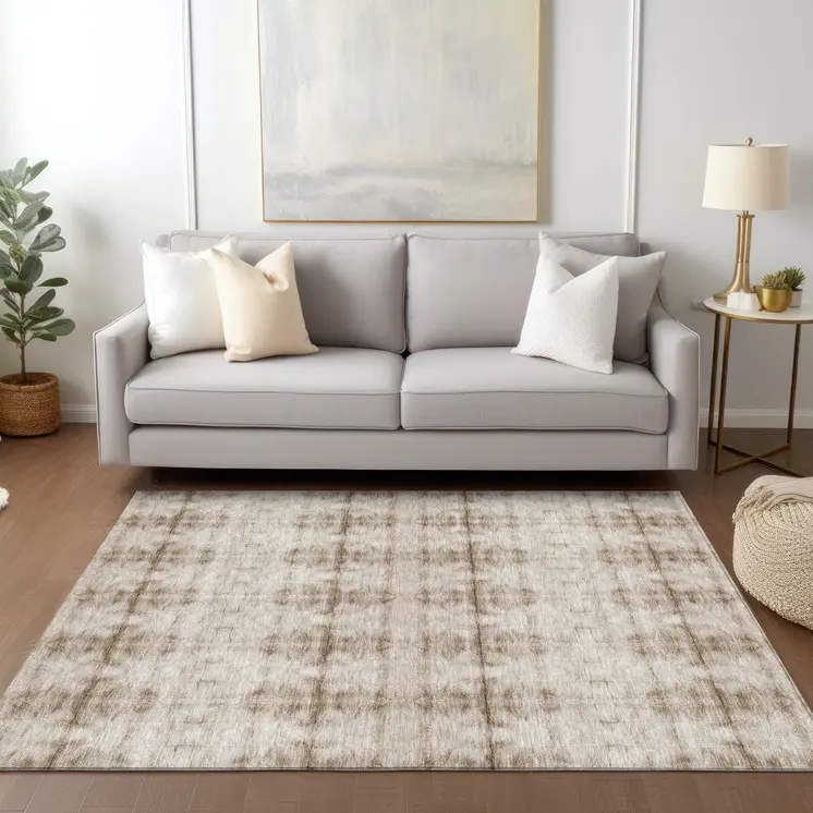 8' X 10' Beige Taupe And Tan Geometric Washable Indoor Outdoor Area Rug