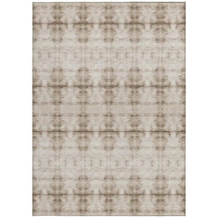10' X 14' Beige Taupe And Tan Geometric Washable Indoor Outdoor Area Rug