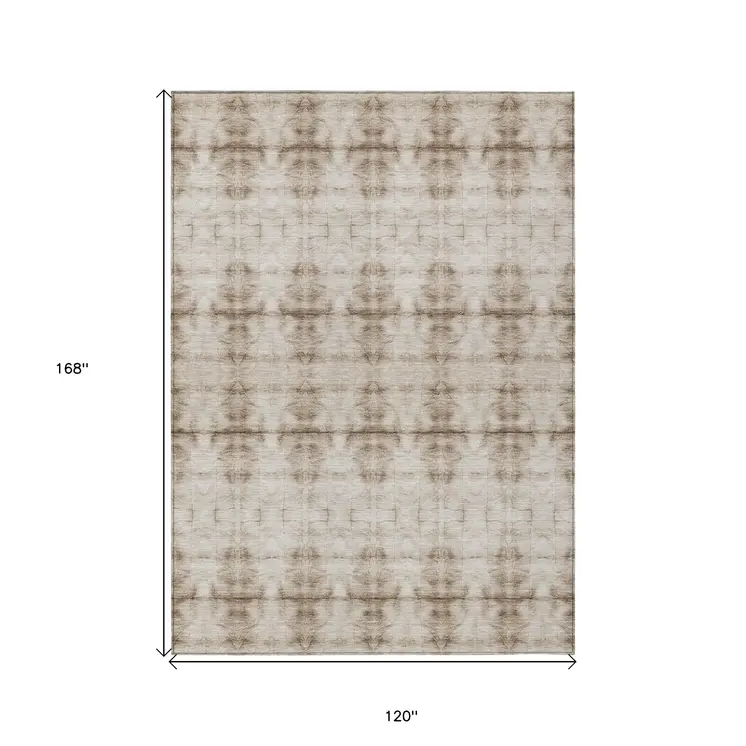 10' X 14' Beige Taupe And Tan Geometric Washable Indoor Outdoor Area Rug