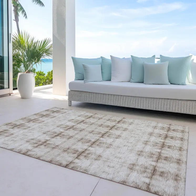 10' X 14' Beige Taupe And Tan Geometric Washable Indoor Outdoor Area Rug