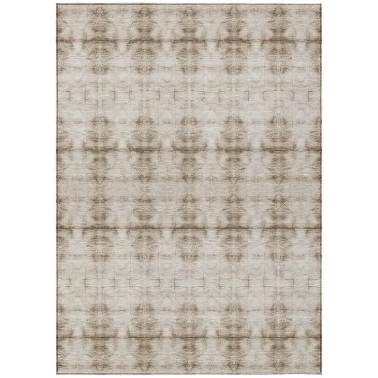 10' X 14' Beige Taupe And Tan Geometric Washable Indoor Outdoor Area Rug