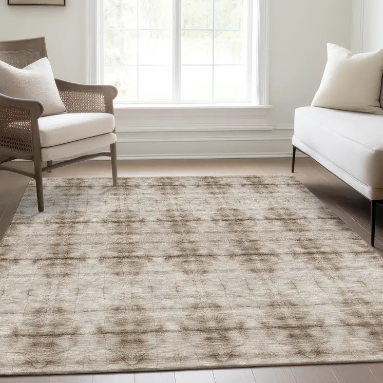 10' X 14' Beige Taupe And Tan Geometric Washable Indoor Outdoor Area Rug