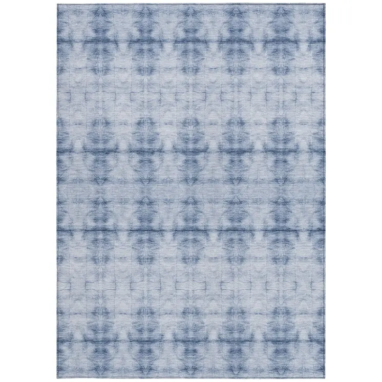 8' X 10' Navy Blue And Sky Blue Geometric Washable Indoor Outdoor Area Rug