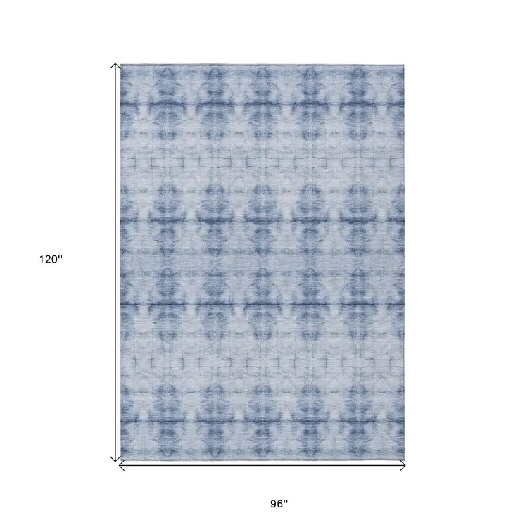 8' X 10' Navy Blue And Sky Blue Geometric Washable Indoor Outdoor Area Rug