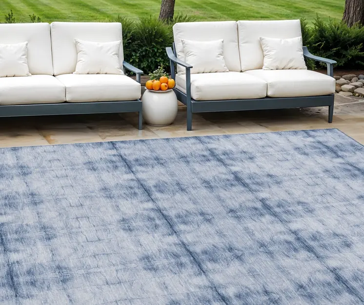 8' X 10' Navy Blue And Sky Blue Geometric Washable Indoor Outdoor Area Rug