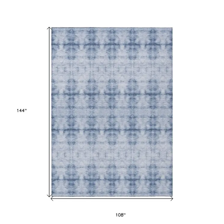 9' X 12' Navy Blue And Sky Blue Geometric Washable Indoor Outdoor Area Rug