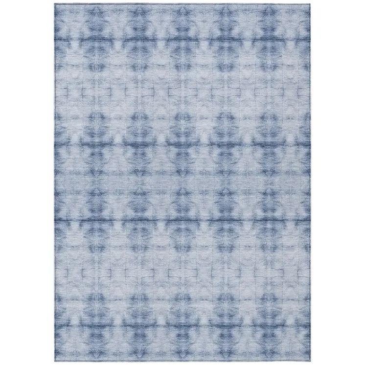 9' X 12' Navy Blue And Sky Blue Geometric Washable Indoor Outdoor Area Rug