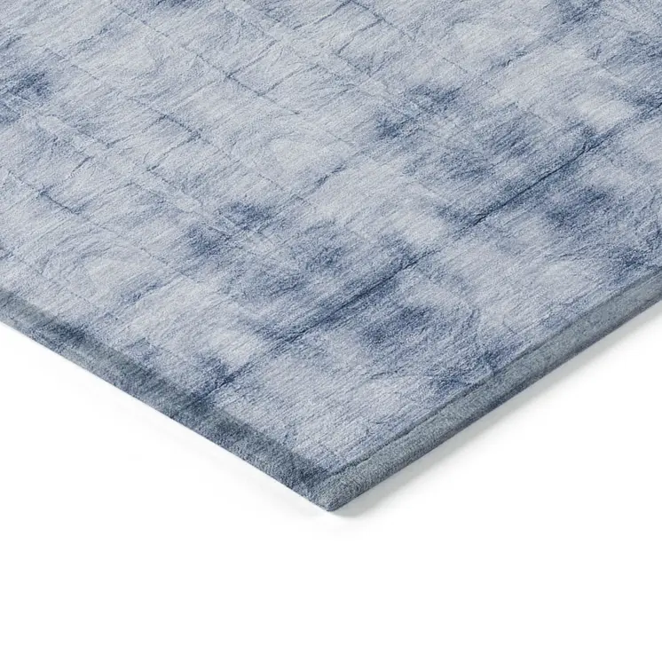 9' X 12' Navy Blue And Sky Blue Geometric Washable Indoor Outdoor Area Rug