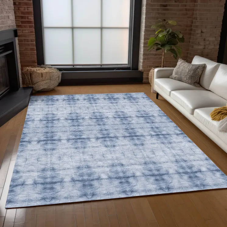 9' X 12' Navy Blue And Sky Blue Geometric Washable Indoor Outdoor Area Rug