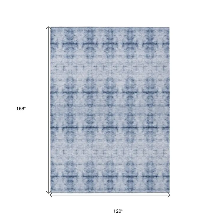 10' X 14' Navy Blue And Sky Blue Geometric Washable Indoor Outdoor Area Rug
