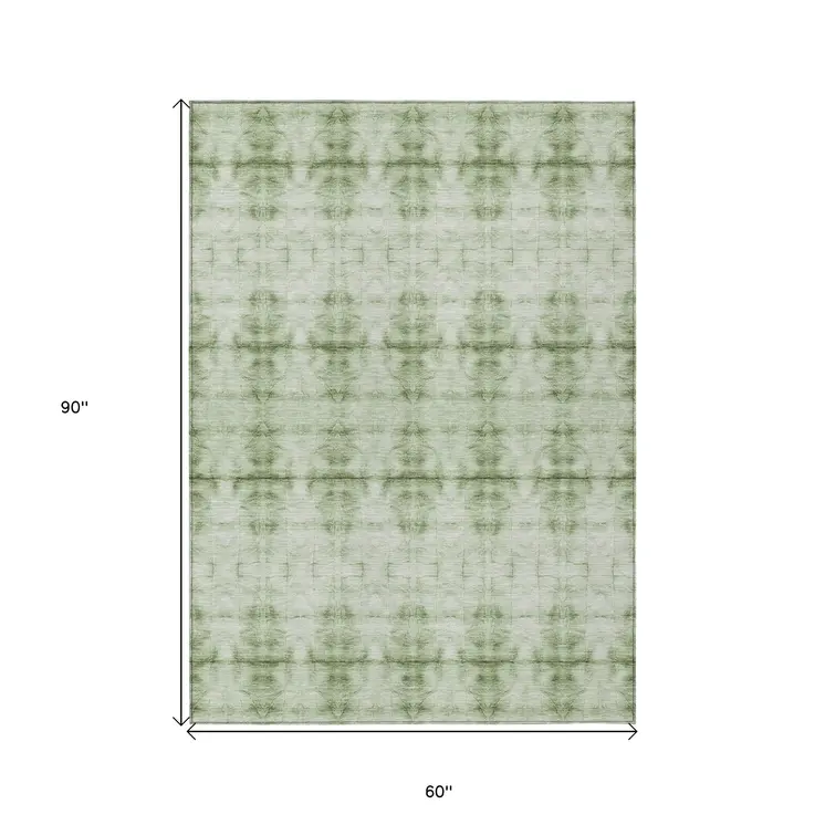 5' X 8' Sage And Green Geometric Washable Indoor Outdoor Area Rug
