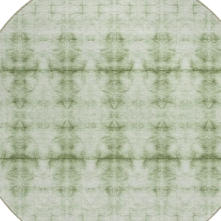 8' Sage And Green Round Geometric Washable Indoor Outdoor Area Rug