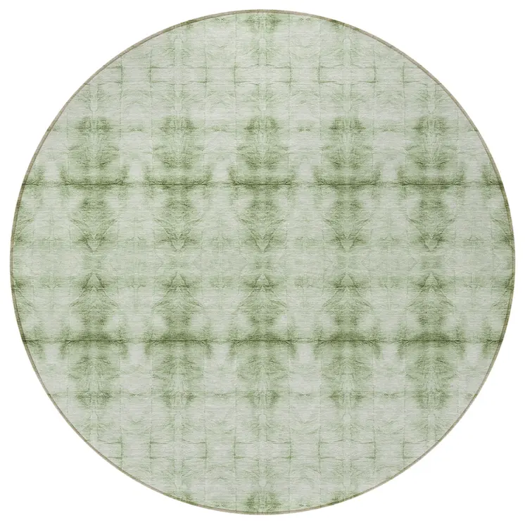8' Sage And Green Round Geometric Washable Indoor Outdoor Area Rug
