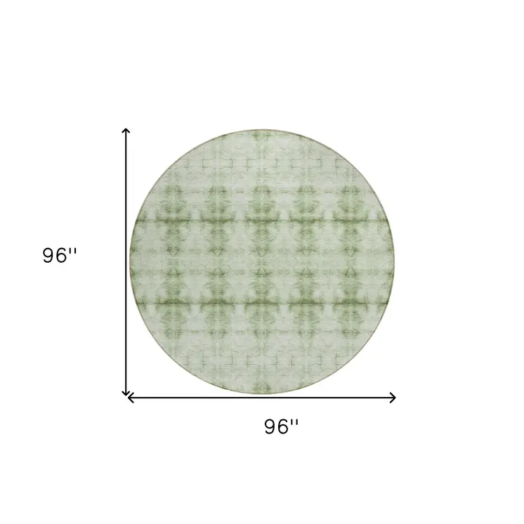 8' Sage And Green Round Geometric Washable Indoor Outdoor Area Rug