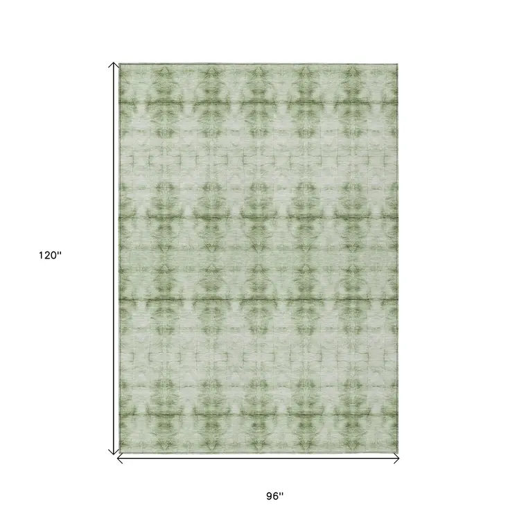 8' X 10' Sage And Green Geometric Washable Indoor Outdoor Area Rug