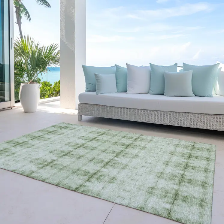8' X 10' Sage And Green Geometric Washable Indoor Outdoor Area Rug