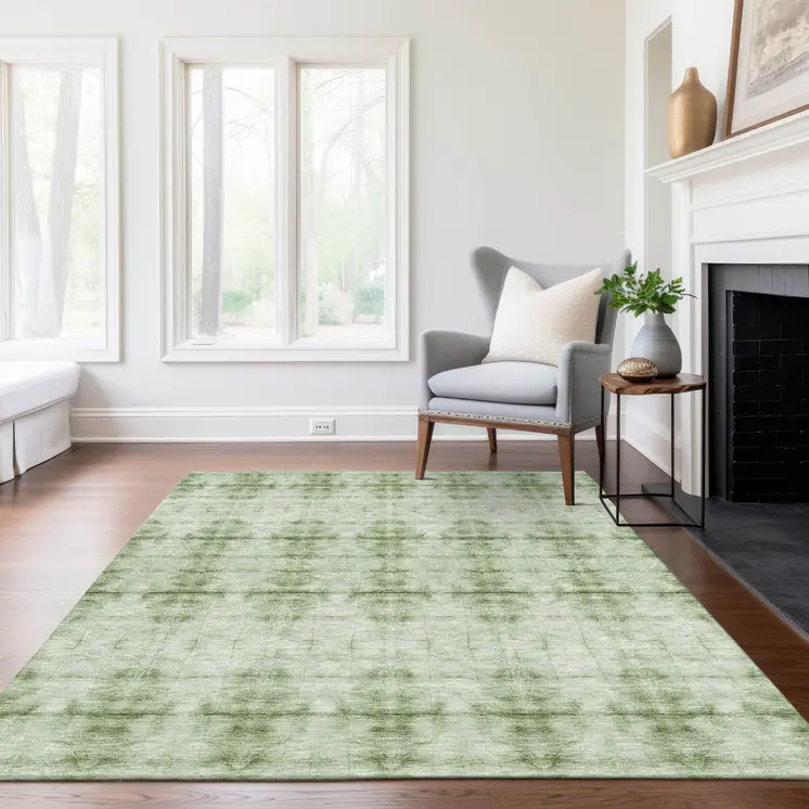 8' X 10' Sage And Green Geometric Washable Indoor Outdoor Area Rug