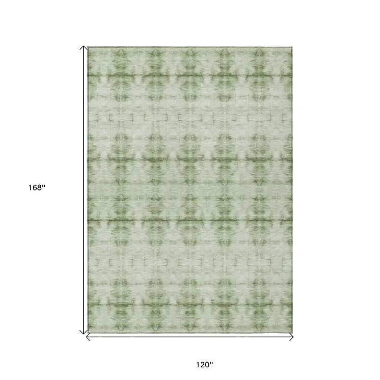 10' X 14' Sage And Green Geometric Washable Indoor Outdoor Area Rug