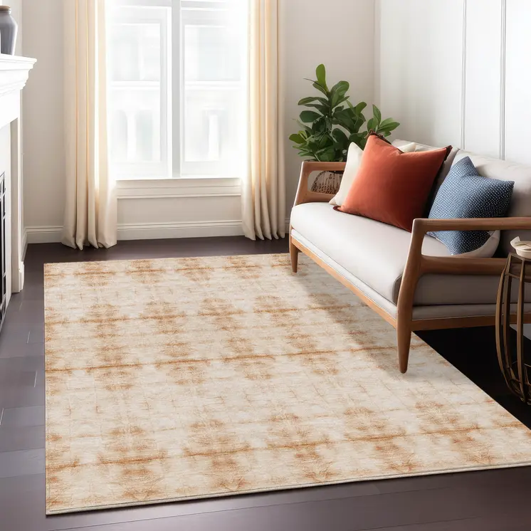 3' X 5' Salmon And Ivory Geometric Washable Indoor Outdoor Area Rug