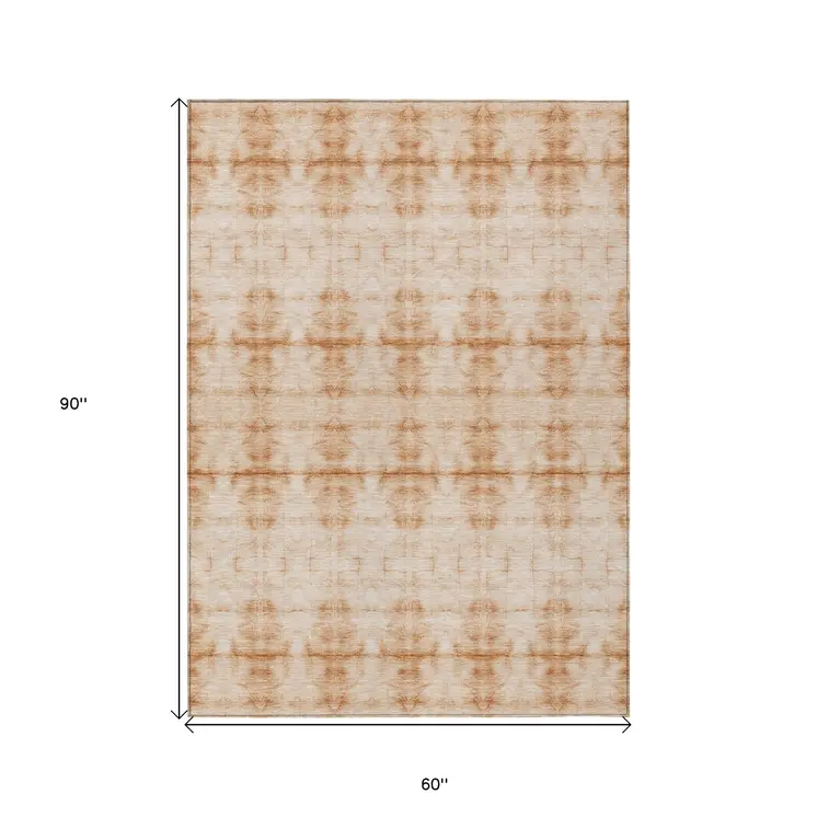 5' X 8' Salmon And Ivory Geometric Washable Indoor Outdoor Area Rug
