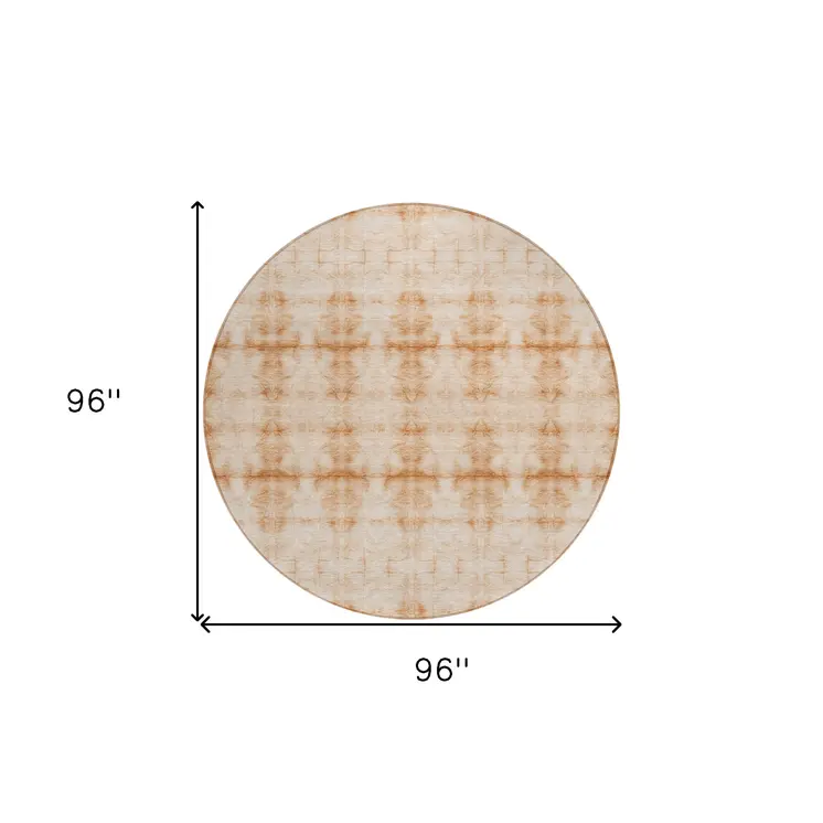 8' Salmon And Ivory Round Geometric Washable Indoor Outdoor Area Rug
