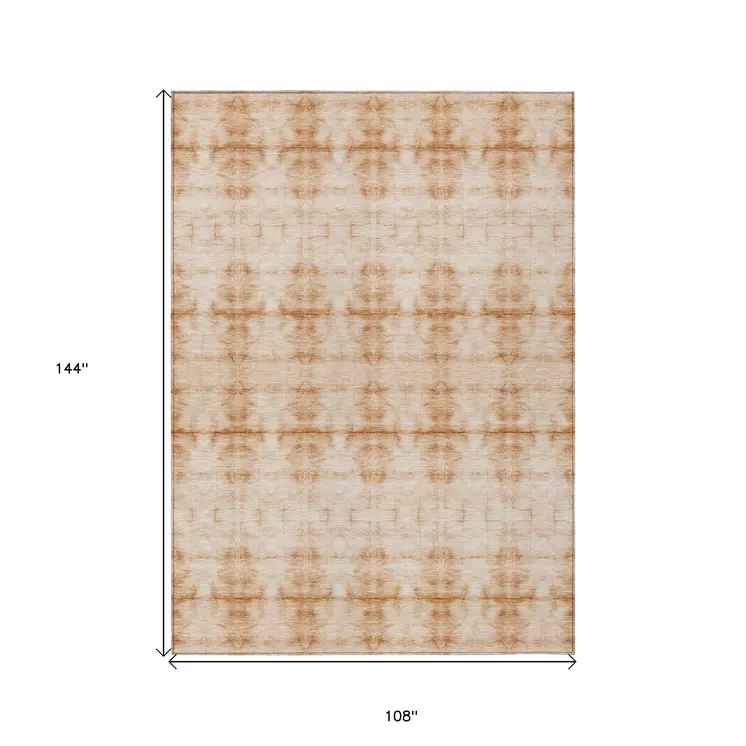 9' X 12' Salmon And Ivory Geometric Washable Indoor Outdoor Area Rug