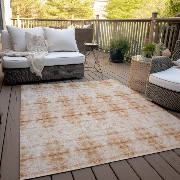 9' X 12' Salmon And Ivory Geometric Washable Indoor Outdoor Area Rug
