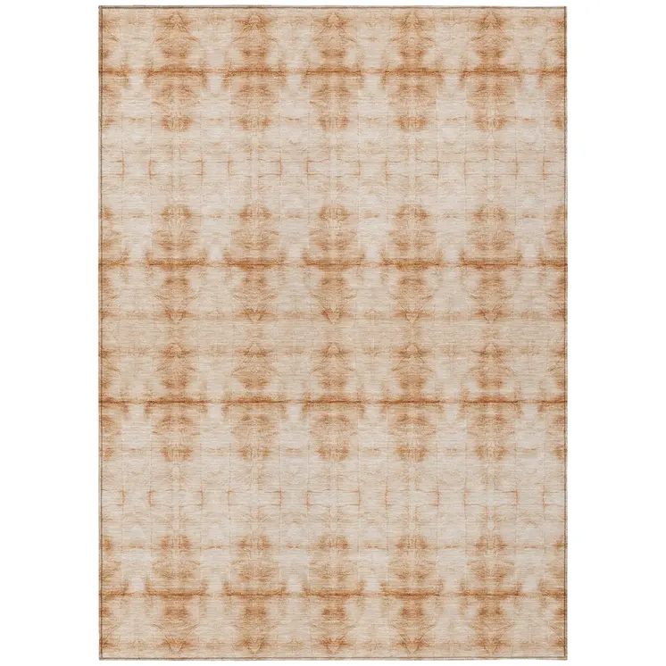9' X 12' Salmon And Ivory Geometric Washable Indoor Outdoor Area Rug