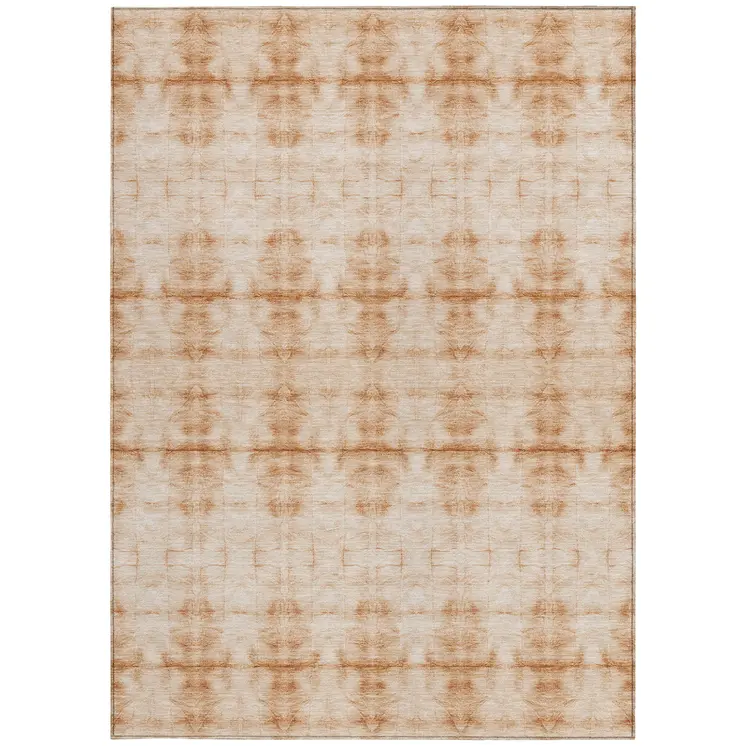 10' X 14' Salmon And Ivory Geometric Washable Indoor Outdoor Area Rug