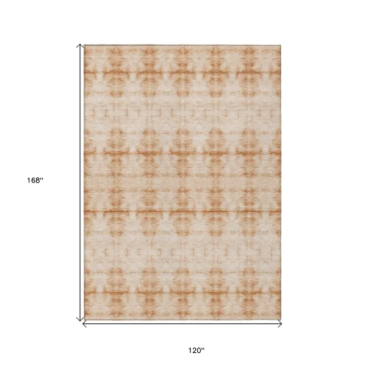 10' X 14' Salmon And Ivory Geometric Washable Indoor Outdoor Area Rug