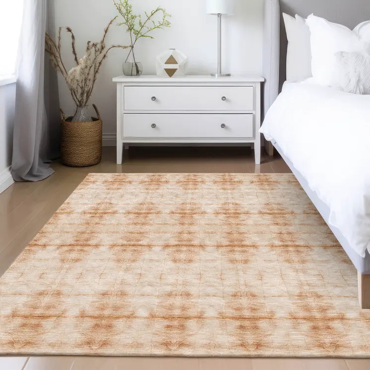 10' X 14' Salmon And Ivory Geometric Washable Indoor Outdoor Area Rug