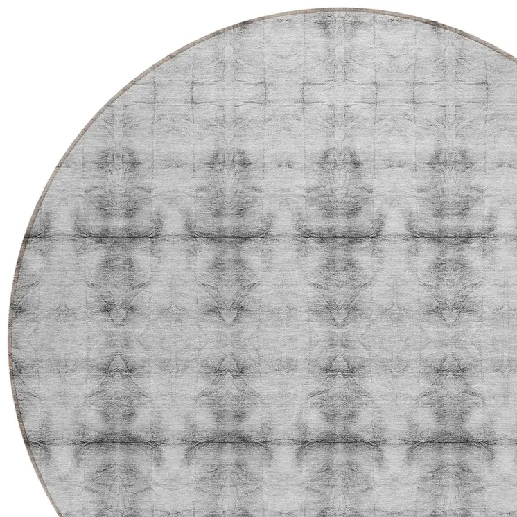 8' Silver And Gray Round Geometric Washable Indoor Outdoor Area Rug