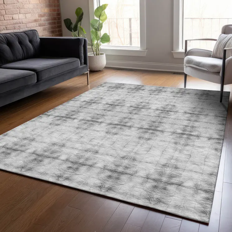 8' X 10' Silver And Gray Geometric Washable Indoor Outdoor Area Rug