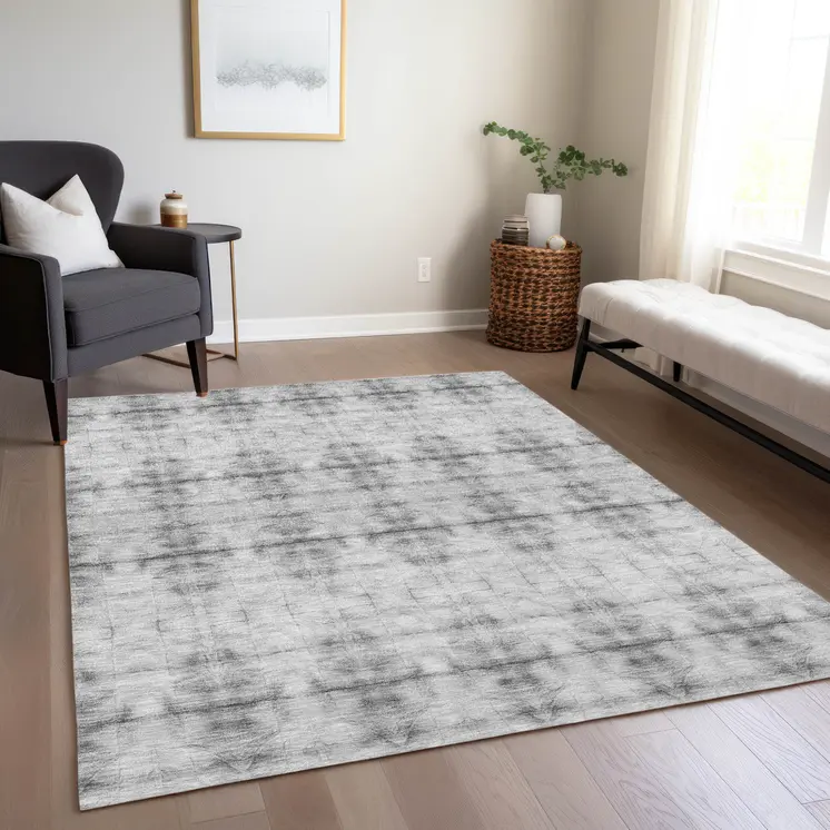 8' X 10' Silver And Gray Geometric Washable Indoor Outdoor Area Rug