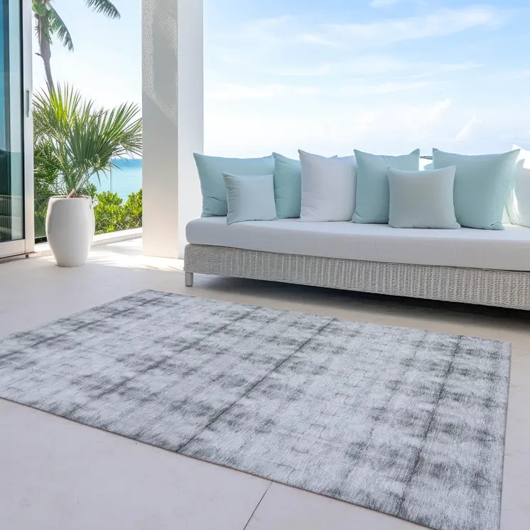 9' X 12' Silver And Gray Geometric Washable Indoor Outdoor Area Rug