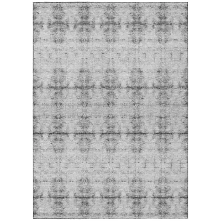 9' X 12' Silver And Gray Geometric Washable Indoor Outdoor Area Rug