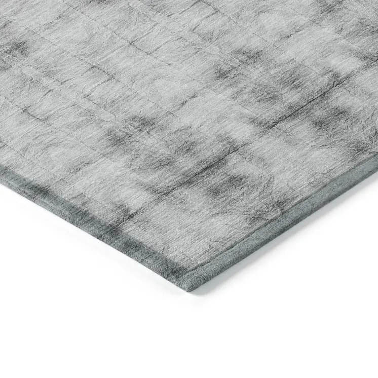 9' X 12' Silver And Gray Geometric Washable Indoor Outdoor Area Rug