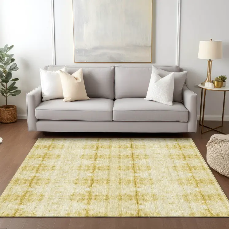 3' X 5' Wheat And Gold Geometric Washable Indoor Outdoor Area Rug