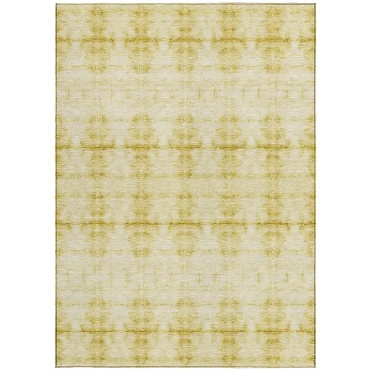 5' X 8' Wheat And Gold Geometric Washable Indoor Outdoor Area Rug